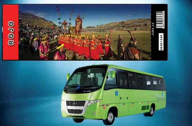 Entrada Inti Raymi _INTIRAYMIAÑO_. Sección roja + bus turístico